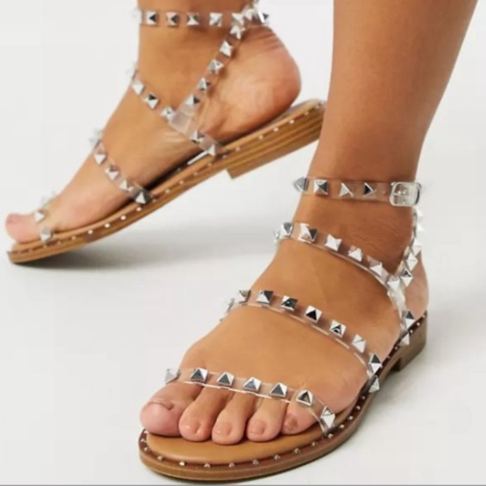 Steve Madden women’s clear silver studded sandals size 7